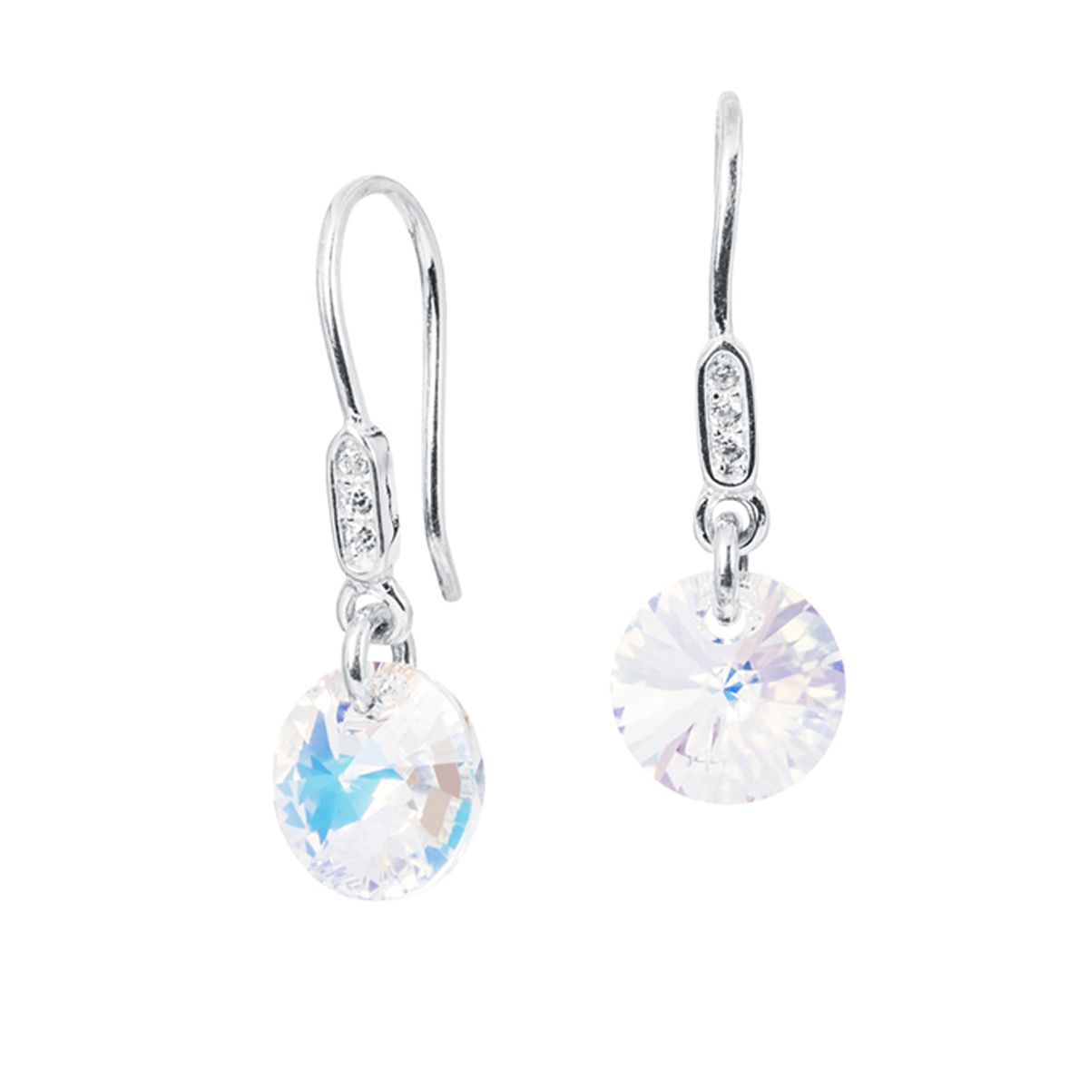 JOYAS MONTERO - Aros Punto De Luz Circon Plata 925 creado con cristales de Swarovski® Aurora Boreal