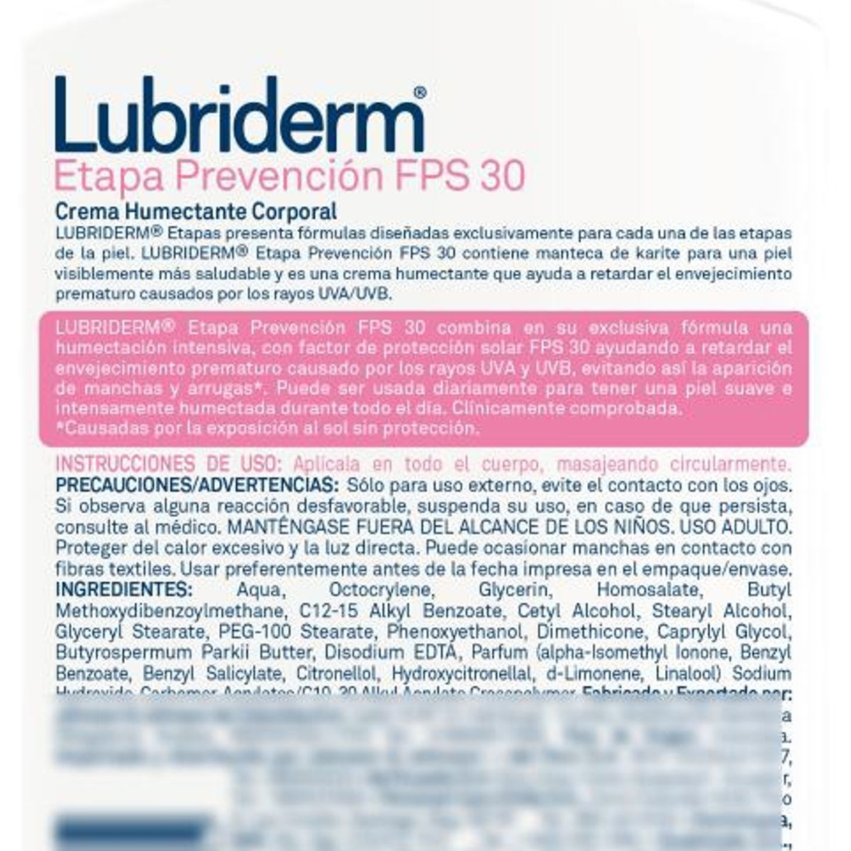 LUBRIDERM - LUBRIDERM® PREVENCION UV30 x 750 ml LUBRIDERM