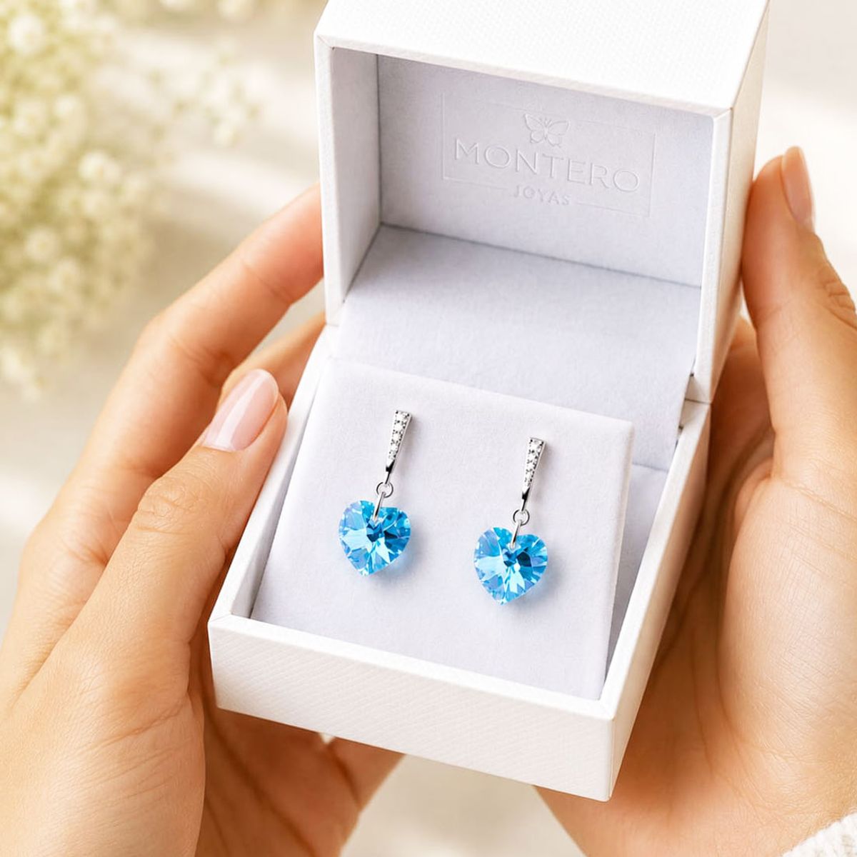 JOYAS MONTERO - Aros Romance Plata 925 creado con cristales de Swarovski® Aquamarine