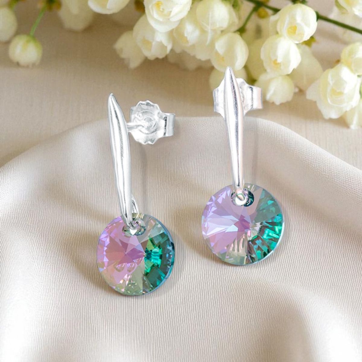 JOYAS MONTERO - Aros Punto de Luz Plata 925 creado con cristales de Swarovski® Paradise Shine