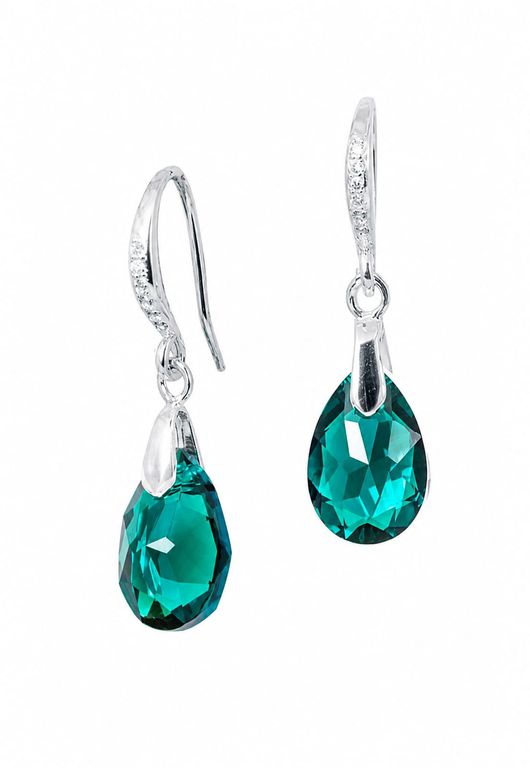 Aros Gota De Luz Plata 925 creado con cristales de Swarovski Emerald Verde TALLA UNICA