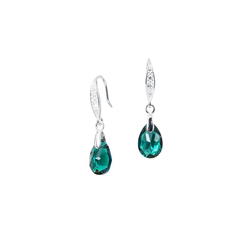 JOYAS MONTERO - Aros Gota De Luz Plata Italiana 925 y Cristal Genuino Emerald Shimmer