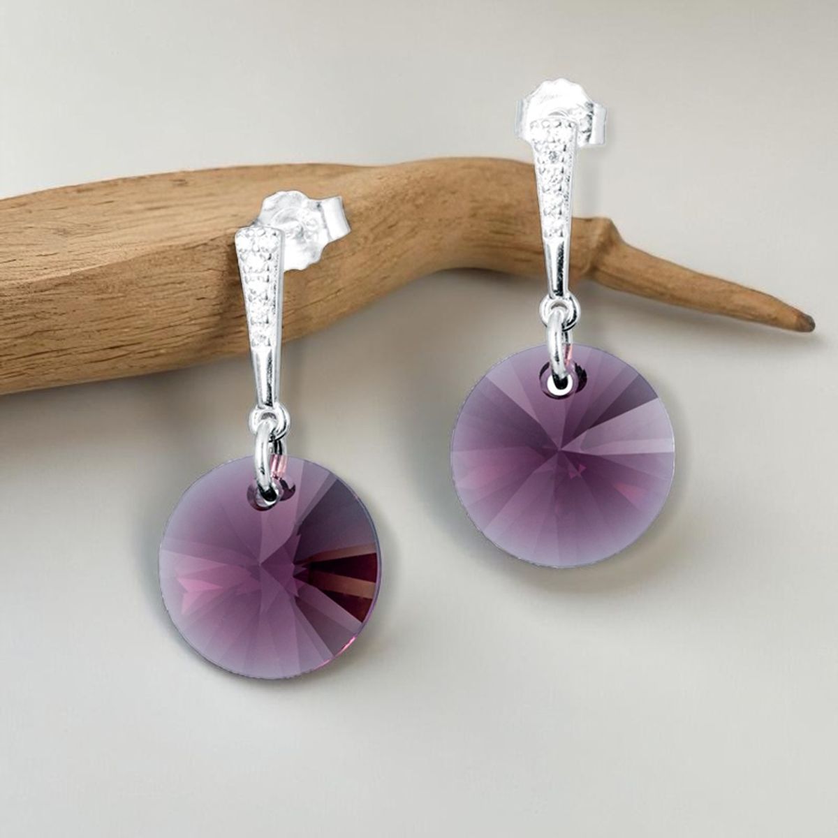 JOYAS MONTERO - Aros Paris Plata 925 creado con cristales de Swarovski® Amethyst