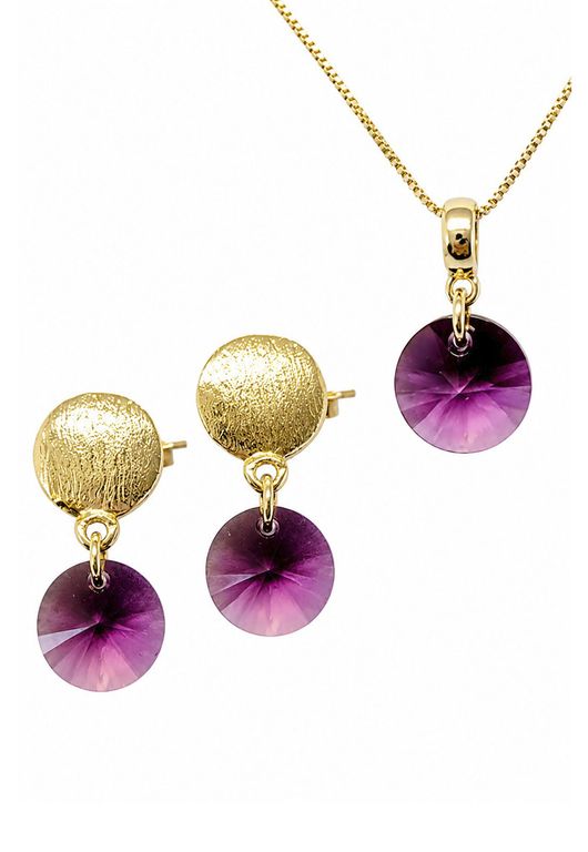 Conjunto Amelia Gold 24K creado con cristales de Swarovski Amethyst Violeta TALLA UNICA
