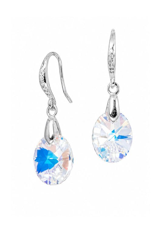 Aros Praga Plata 925 creado con cristales de Swarovski Aurora Boreal Blanco TALLA UNICA