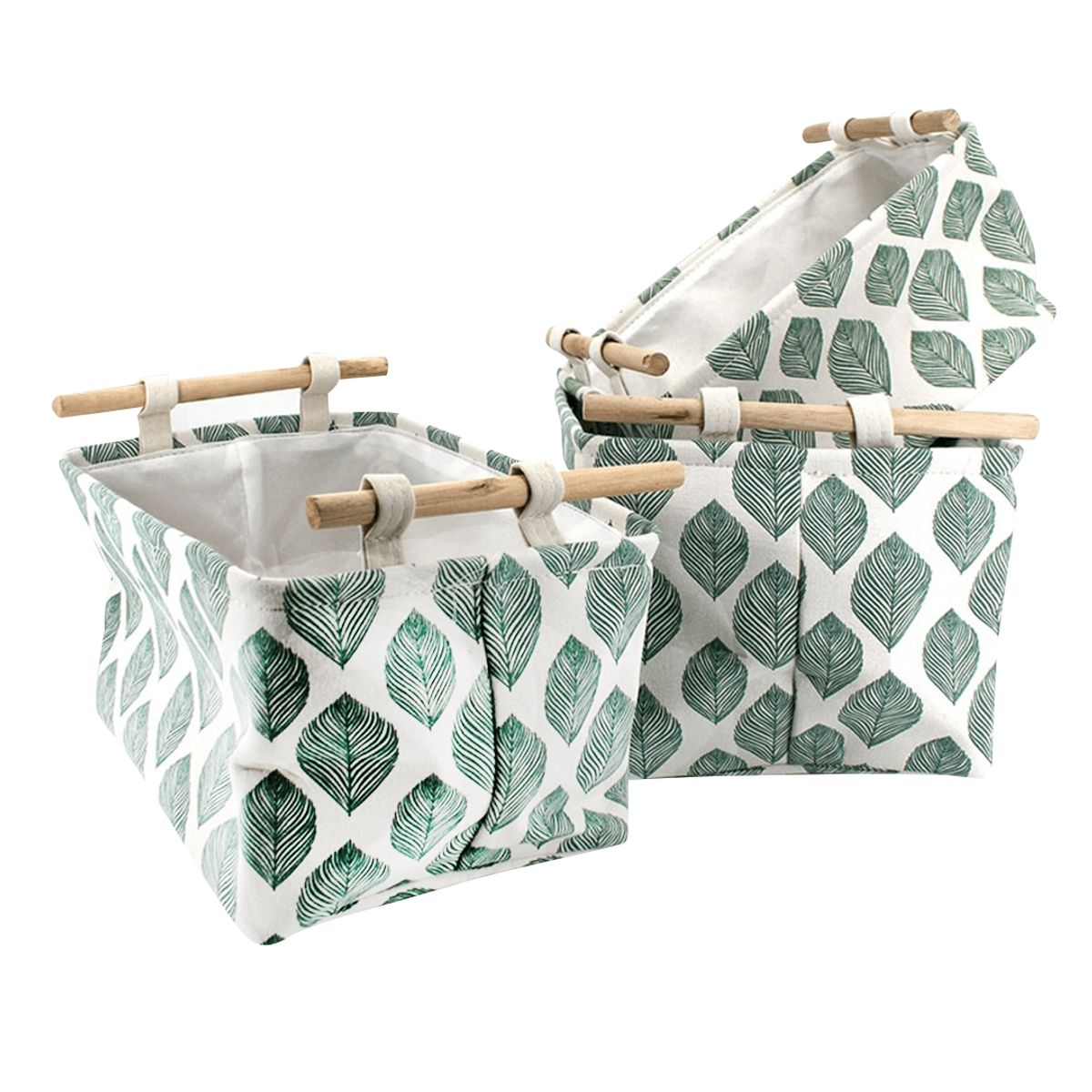 NEWTREE - Set de 3 Cestas Organizador Tela Asas Madera