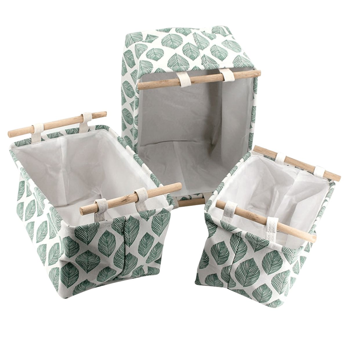 NEWTREE - Set de 3 Cestas Organizador Tela Asas Madera