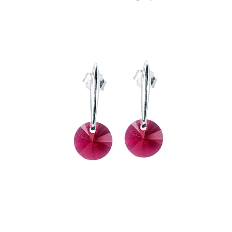 JOYAS MONTERO - Aros Punto De Luz Plata Italiana 925 y Cristales Genuinos Scarlet