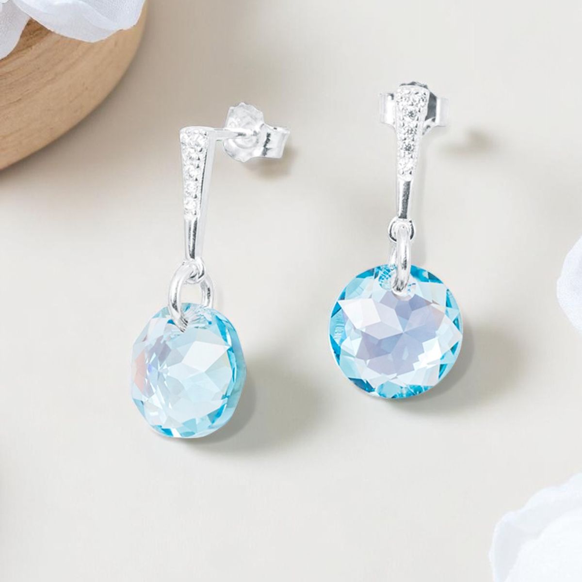 JOYAS MONTERO - Aros Gracia Plata 925 creado con cristales de Swarovski® AquamarineShimmer