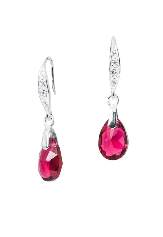 Aros Gota De Luz Plata 925 creado con cristales de Swarovski Scarlet Rojo TALLA UNICA