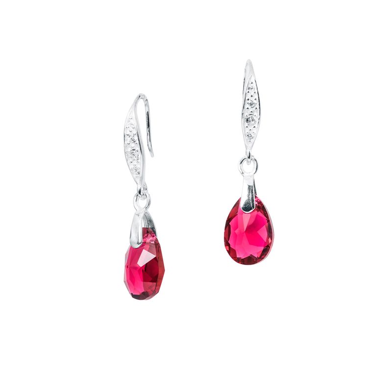 JOYAS MONTERO - Aros Gota De Luz Plata Italiana 925 y Cristal Genuino Scarlet