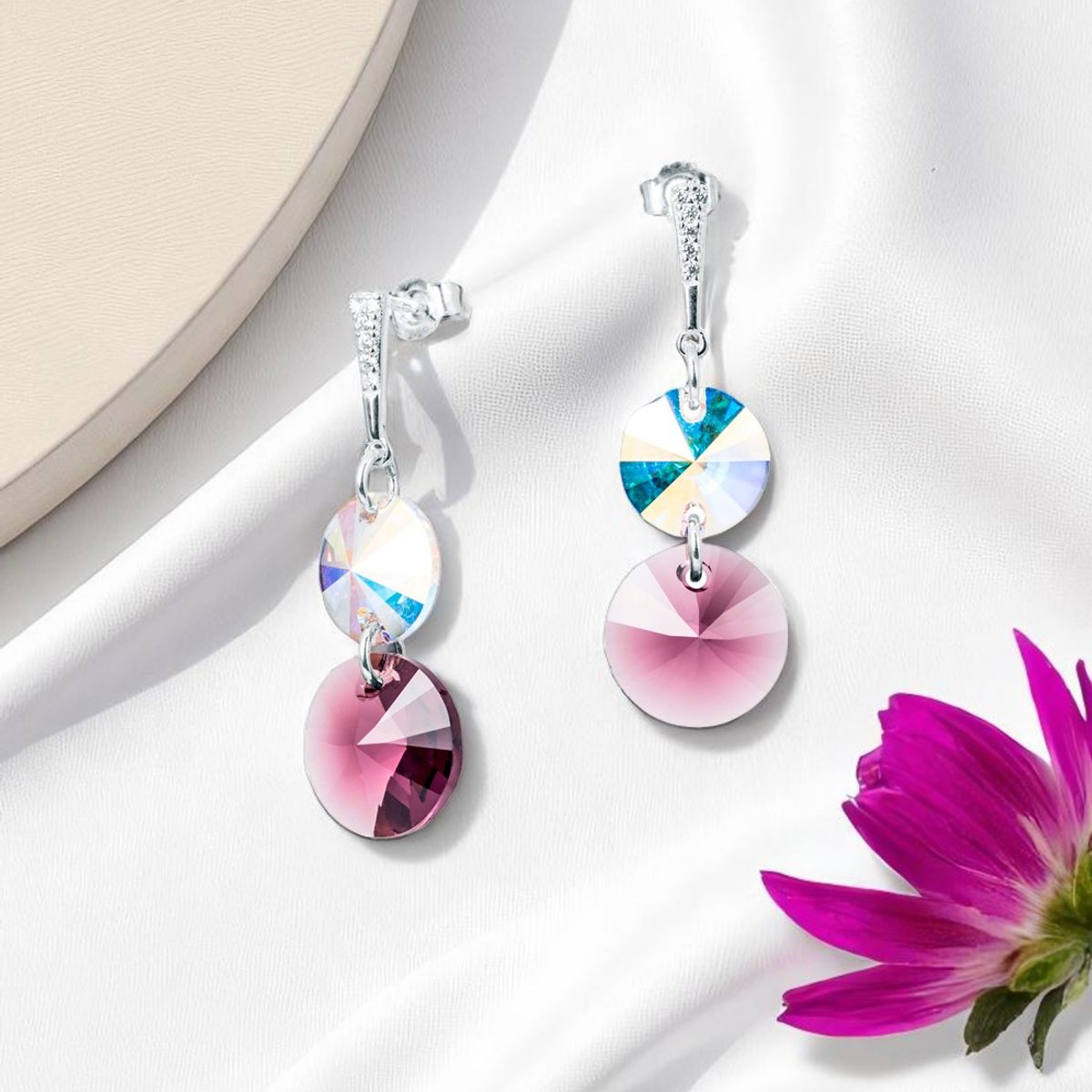 JOYAS MONTERO - Aros Lourdes Plata 925 creado con cristales de Swarovski® Amethyst