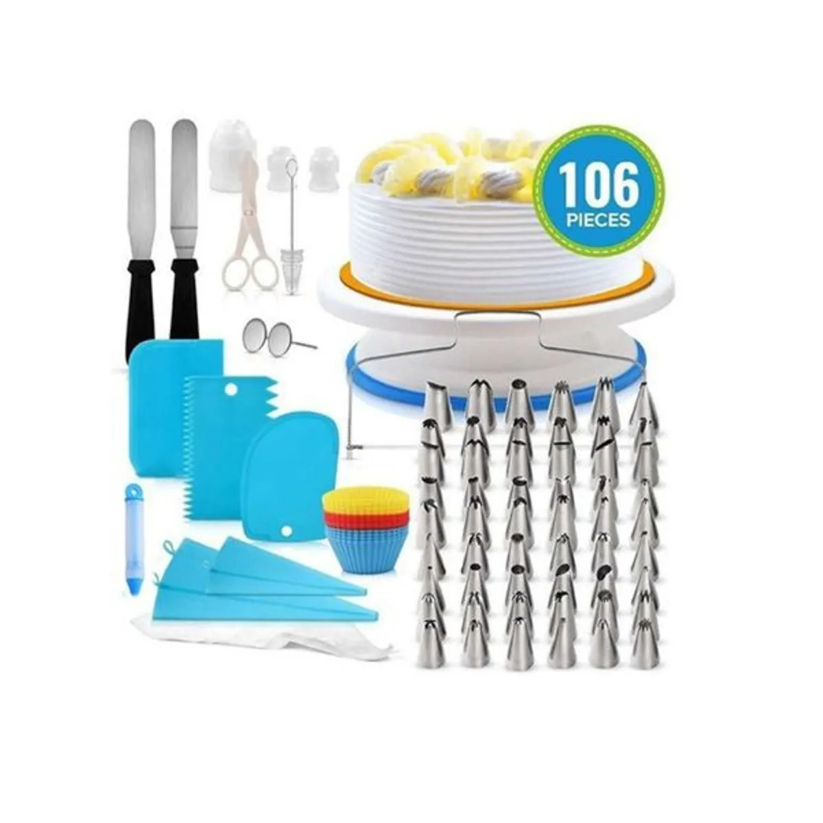 Set De Decoración De Tortas 106 Piezas Base Giratoria 360° - Azul, marca CRUSEC - Foto Principal