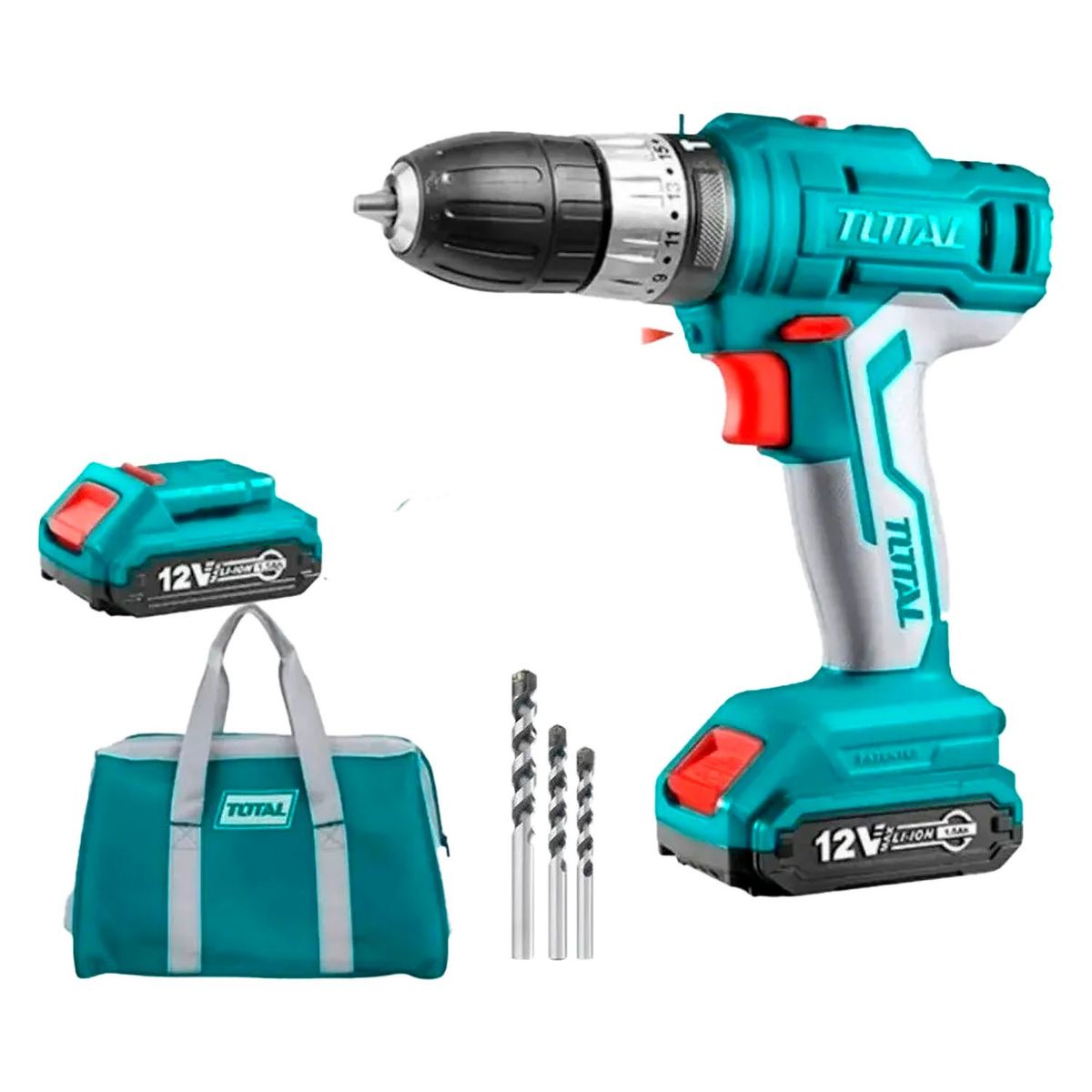 TOTAL TOOLS - Taladro Atornillador Impacto Inalambrico 10mm 12v 2 baterias.