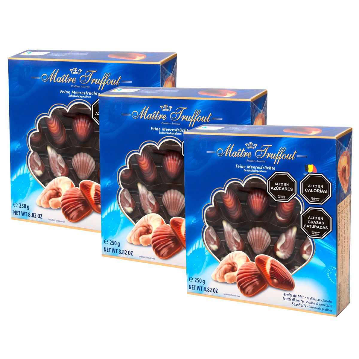 MAITRE TRUFFOUT - Pack 3 Chocolate Bombón Fruto del mar azul 250 gr.