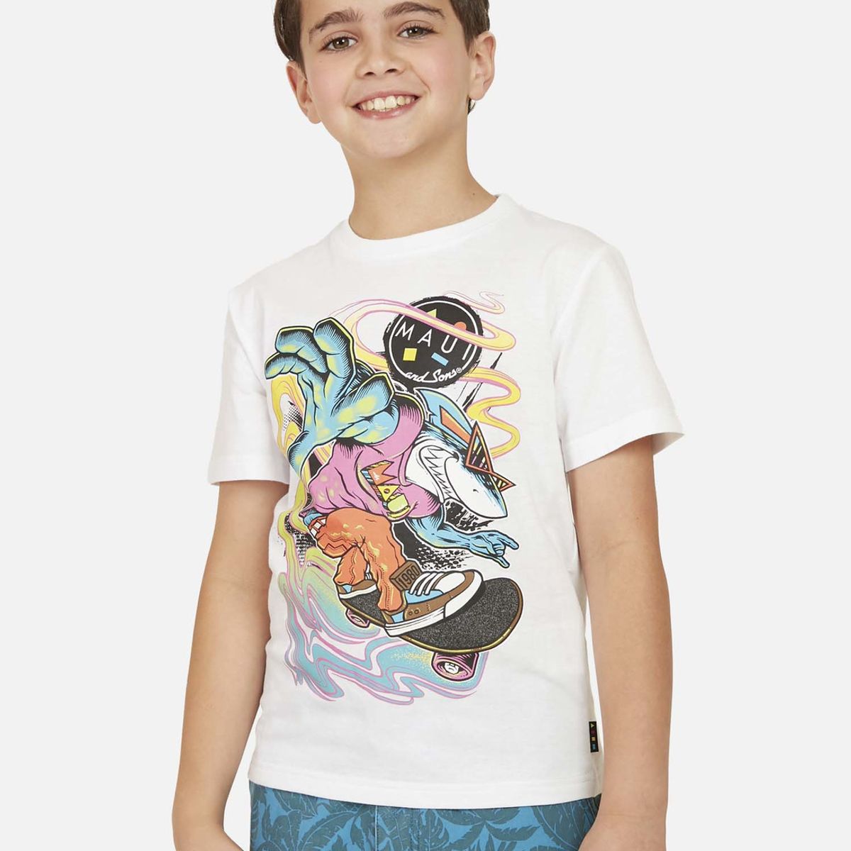 MAUI AND SONS - Polera KICKFLIP Niño Blanco Maui and Sons