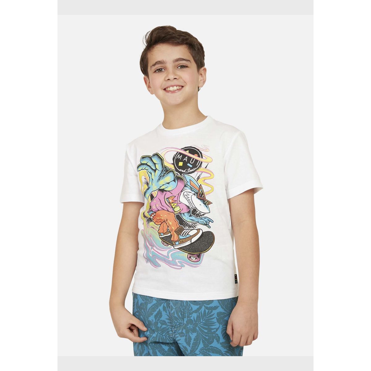 MAUI AND SONS - Polera KICKFLIP Niño Blanco Maui and Sons