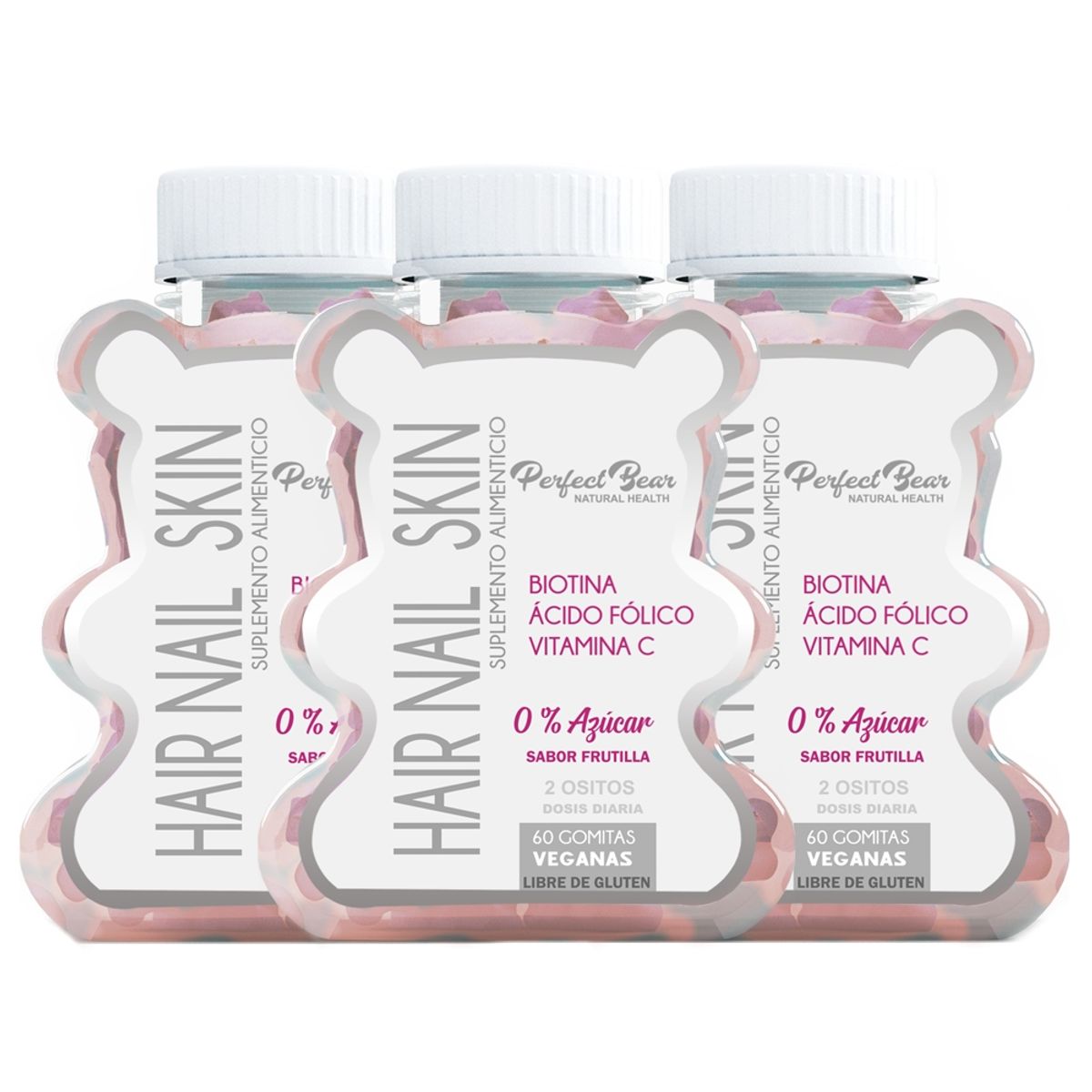 Perfect Bear - Biotina sin azúcar  3 meses vitaminas para el pelo