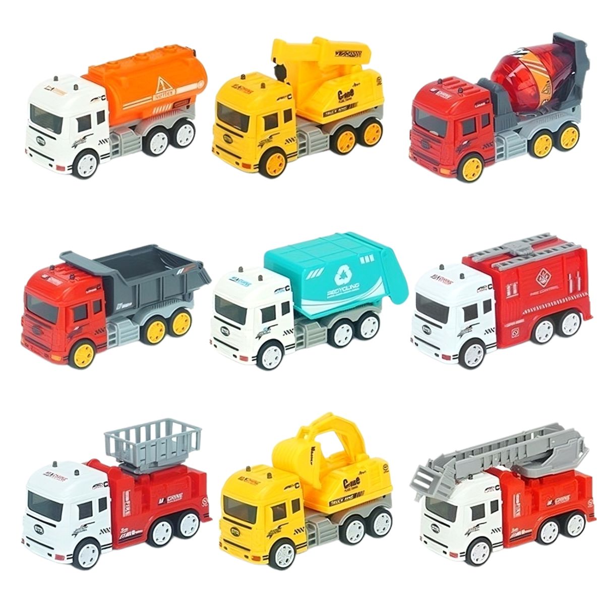 CRUSEC - Set 9 Juguete De Camiones Vehículos De Construcción
