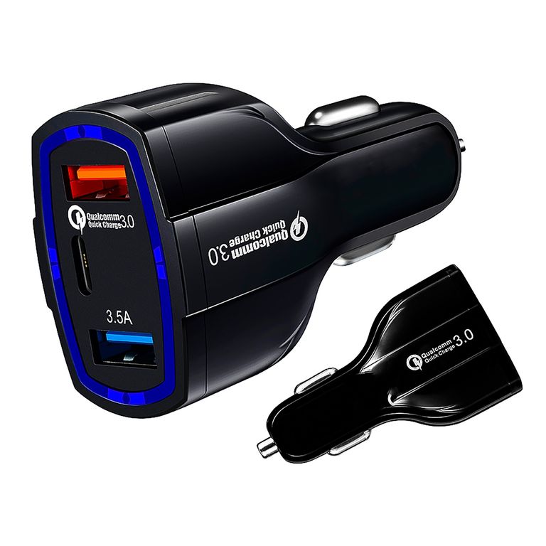 GENERICO Cargador Para Auto Doble USB Y Tipo C Carga Rapida QC 3.0 ...