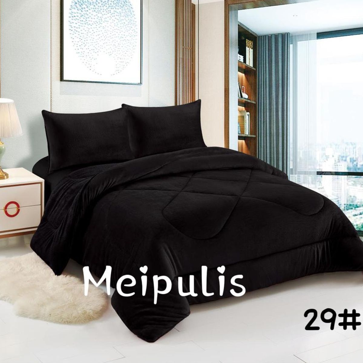 GENERICO - Cobertor de invierno Plush con chiporro 2 Plazas Negro