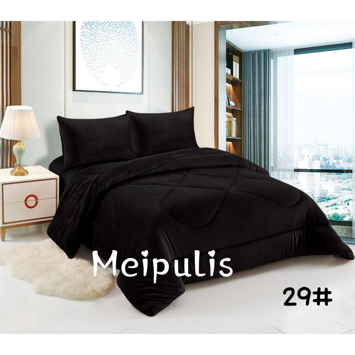 GENERICO - Cobertor de invierno Plush con chiporro 2 Plazas Negro