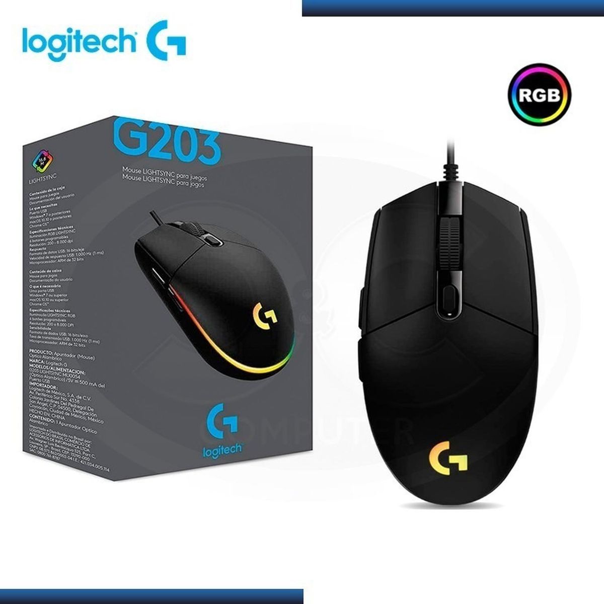LOGITECH - Mouse Gamer Logitech G203 New Rgb Lightsync Negro 8000 D