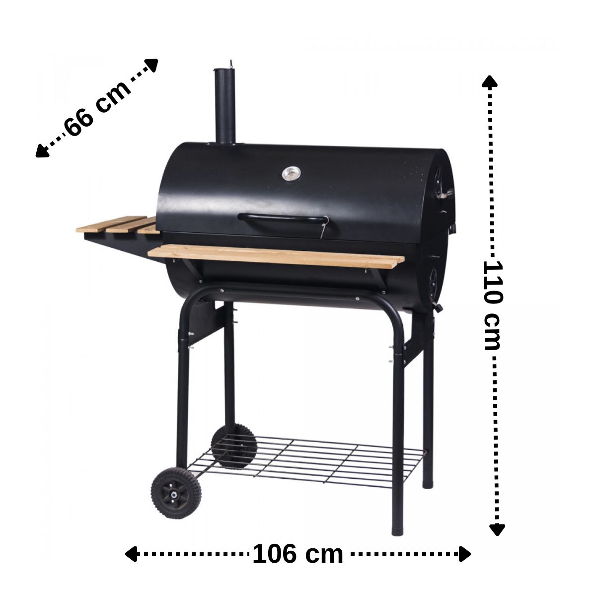 GENERICO - PARRILLA ASADO CON AHUMADOR+RUEDA+REPISA 104x66x110CM