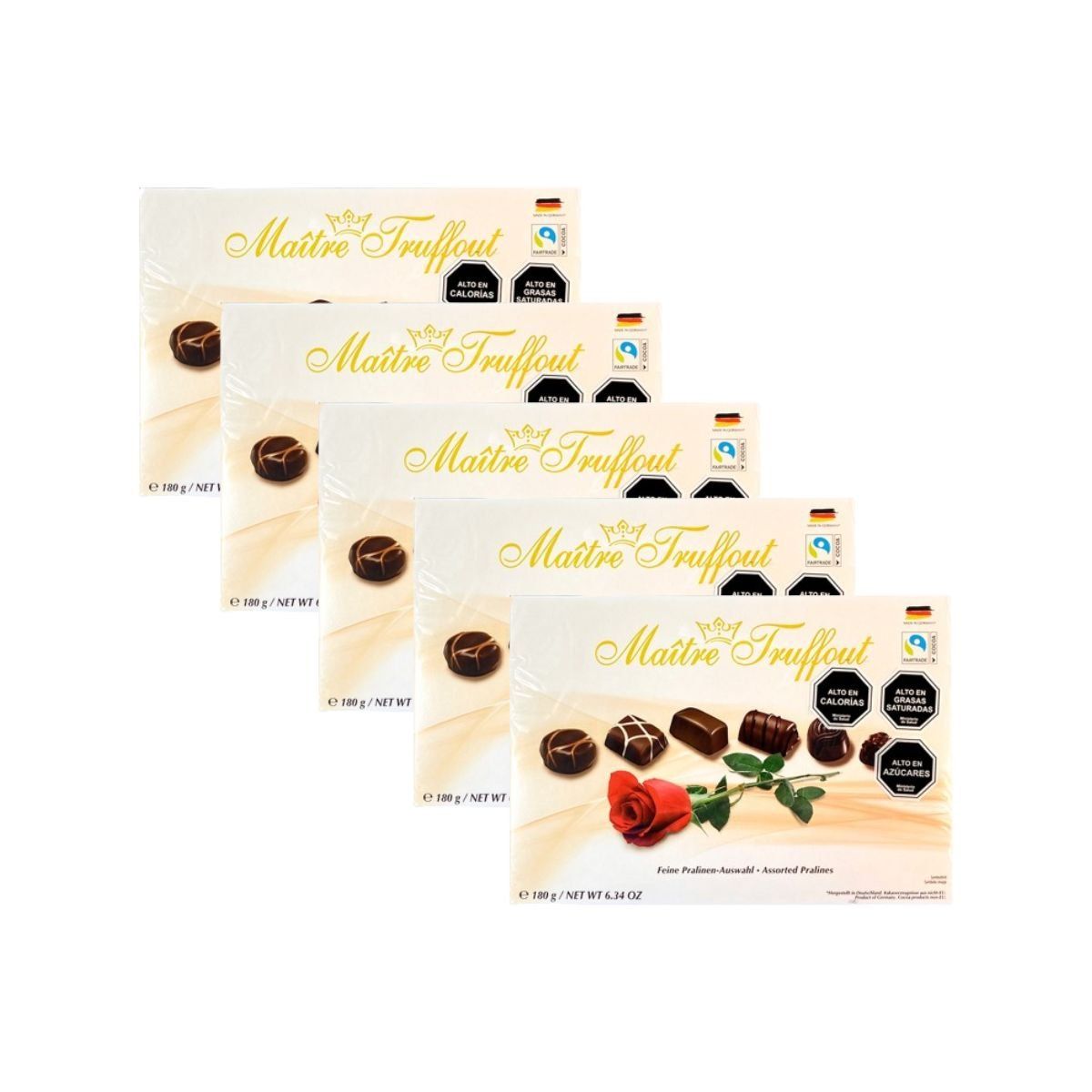 MAITRE TRUFFOUT - Pack 5 Chocolate Bombón Pralines Surtidos rosa 180g