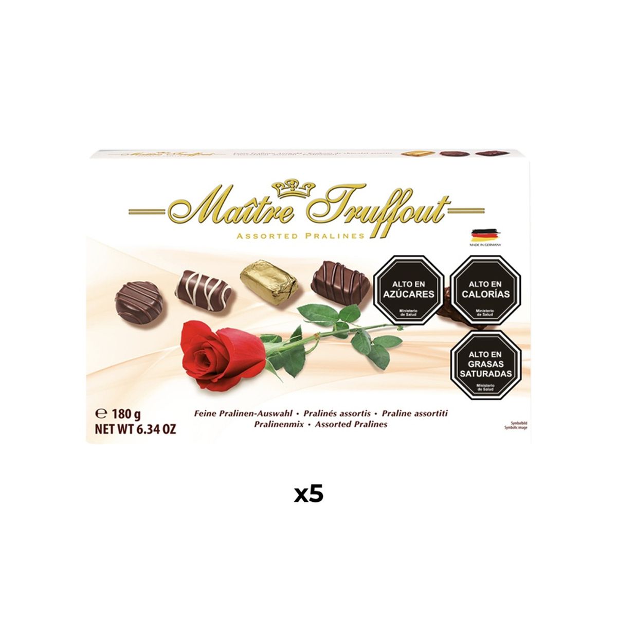 MAITRE TRUFFOUT - Pack 5 Chocolate Bombón Pralines Surtidos rosa 180g