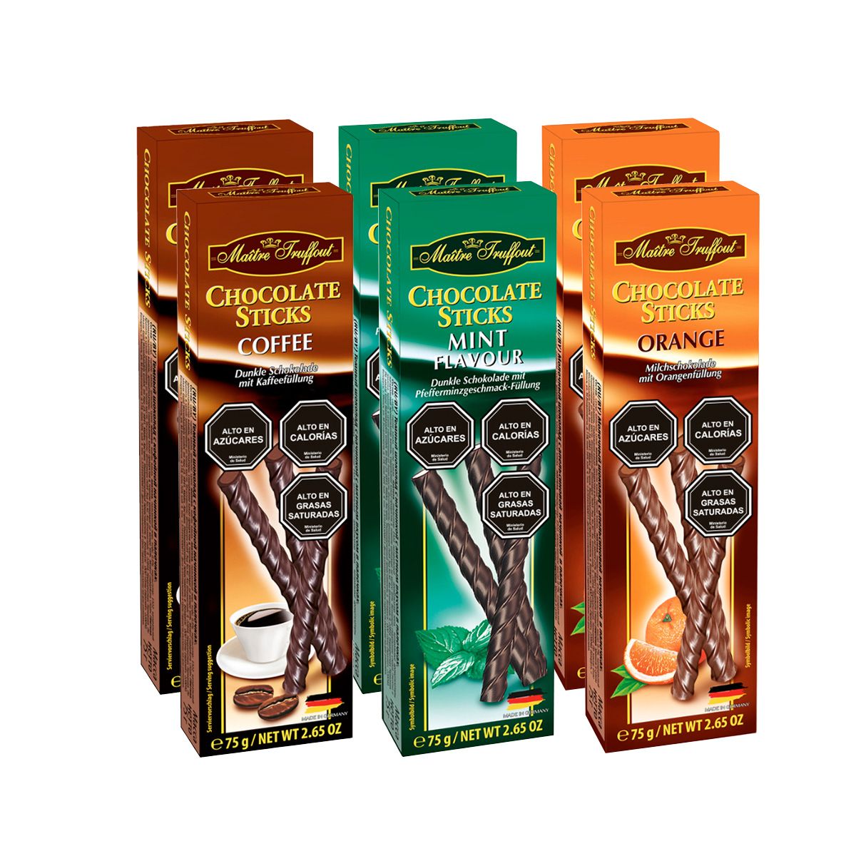 MAITRE TRUFFOUT - Pack 6 Chocolate stick Maitre Truffout 75g surtido