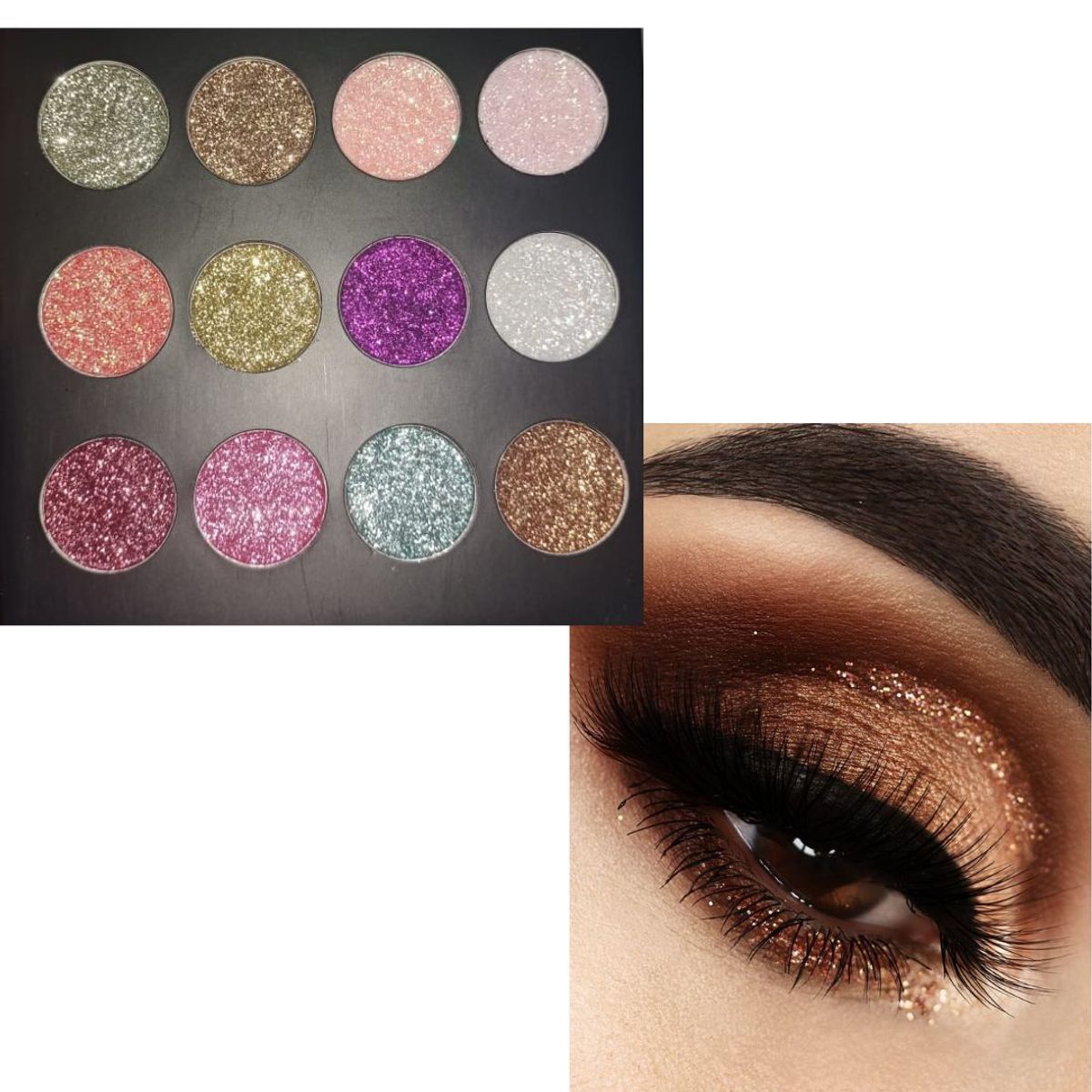 DOLCE BELLA - Paleta de sombra GLITTER ALTA ADHERENCIA Y PIGMENTACIÓN