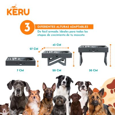 Imagen 2 del producto Comedero bebedero Para Perros Altura Ajustable Color Gris