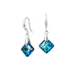 JOYAS MONTERO - Aros Cristina Plata Italiana 925 y Cristales Genuinos Bermuda Blue