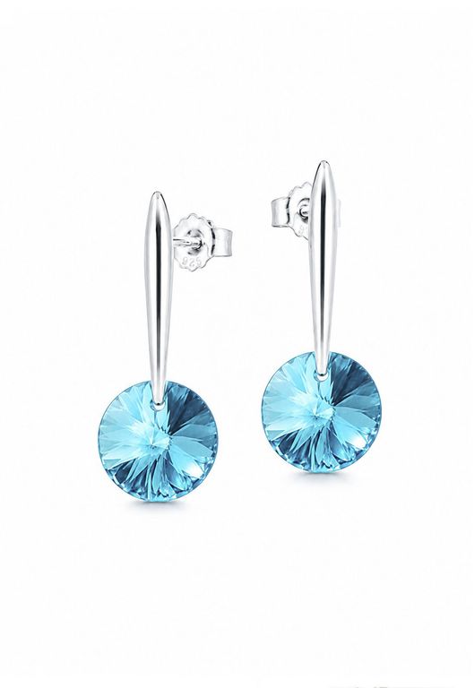 Aros Punto De Luz Plata 925 creado con cristales de Swarovski Turquesa Aguamarina TALLA UNICA