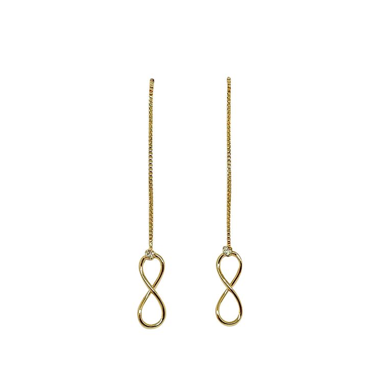 Aros Infinito Circon Cadena Enchapado Oro 18K Dorado TALLA UNICA