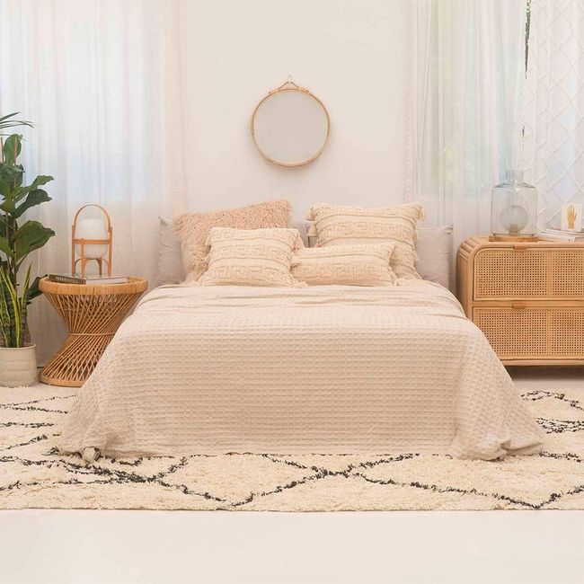 CALMA HOUSE - Cubrecama Panal 180x260 Crudo (cama 1 o 1 1/2 plazas) Calma House