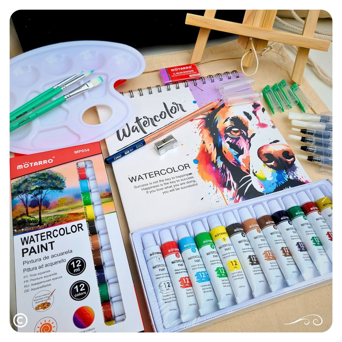 CELEBRA IDEAS - kit set de arte pack artistico con acuarelas pinceles recargables y atril