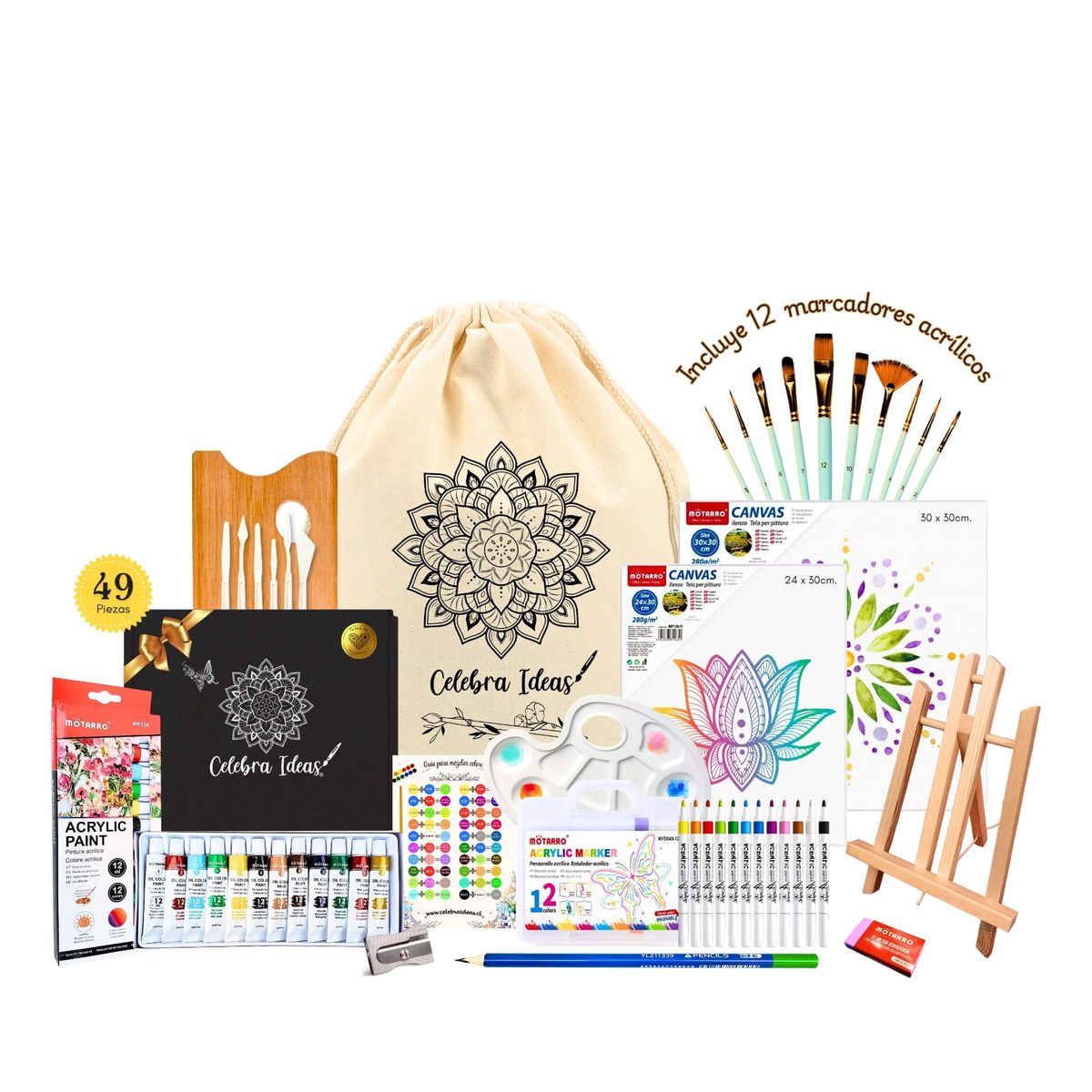CELEBRA IDEAS - Set de Arte kit pinturas acrílicas con marcadores acrílicos 49 piezas