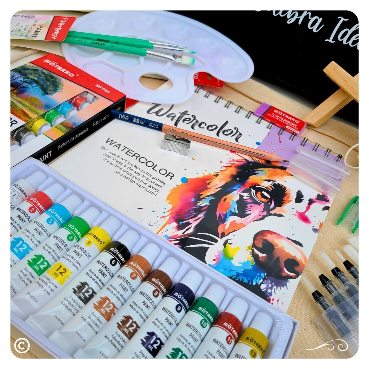 CELEBRA IDEAS - Set kit de Arte Pinturas Acuarelas 28 piezas con atril
