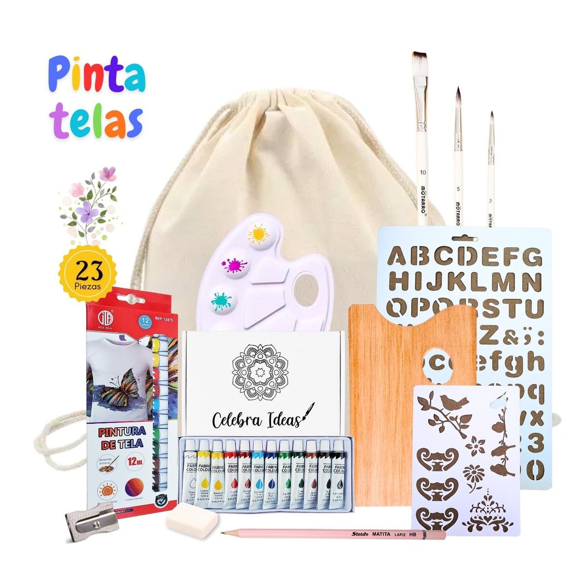 CELEBRA IDEAS - Set de Arte de Pintura en Tela Kit de Arte 23 Piezas
