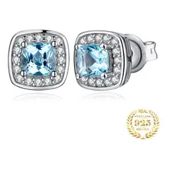 ELEGA - Aros Topacio Azul Plata Fina 925 Mujer Elegante