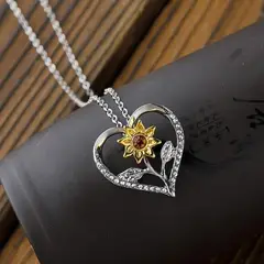 GENERICO - Collar Girasol Plata 925 Corazón Mujer Colgante Elegante