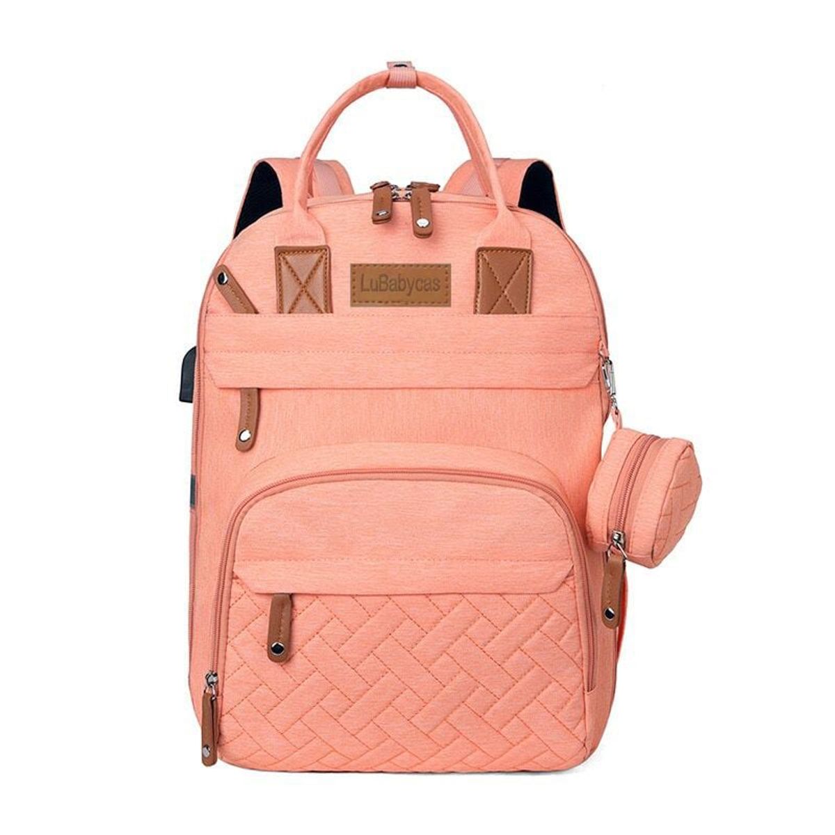 LUBABYCAS - Mochila Maternal Con Monedero Y Colgador Lubabycas Rosada