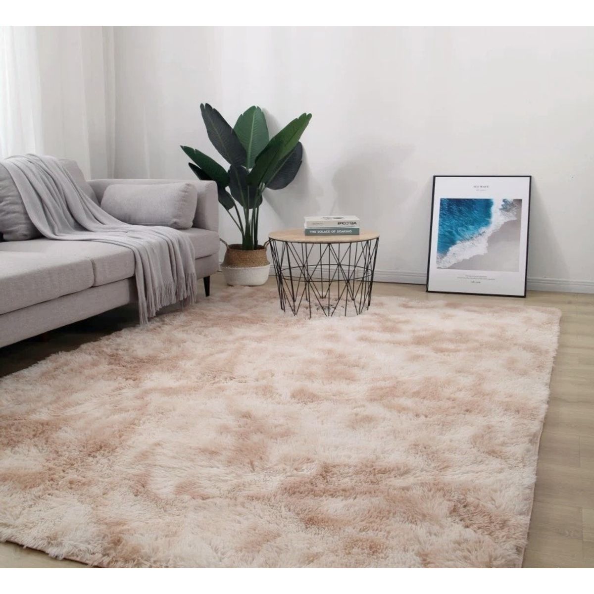 BJ HOGAR - Alfombra Peluda 150cm x 200cm Beige Jaspeado