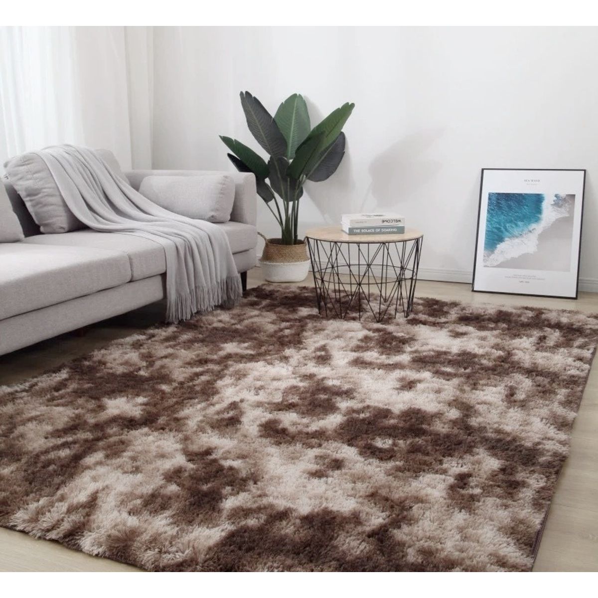 BJ HOGAR - Alfombra Peluda 150cm x 200cm Cafe Jaspeado