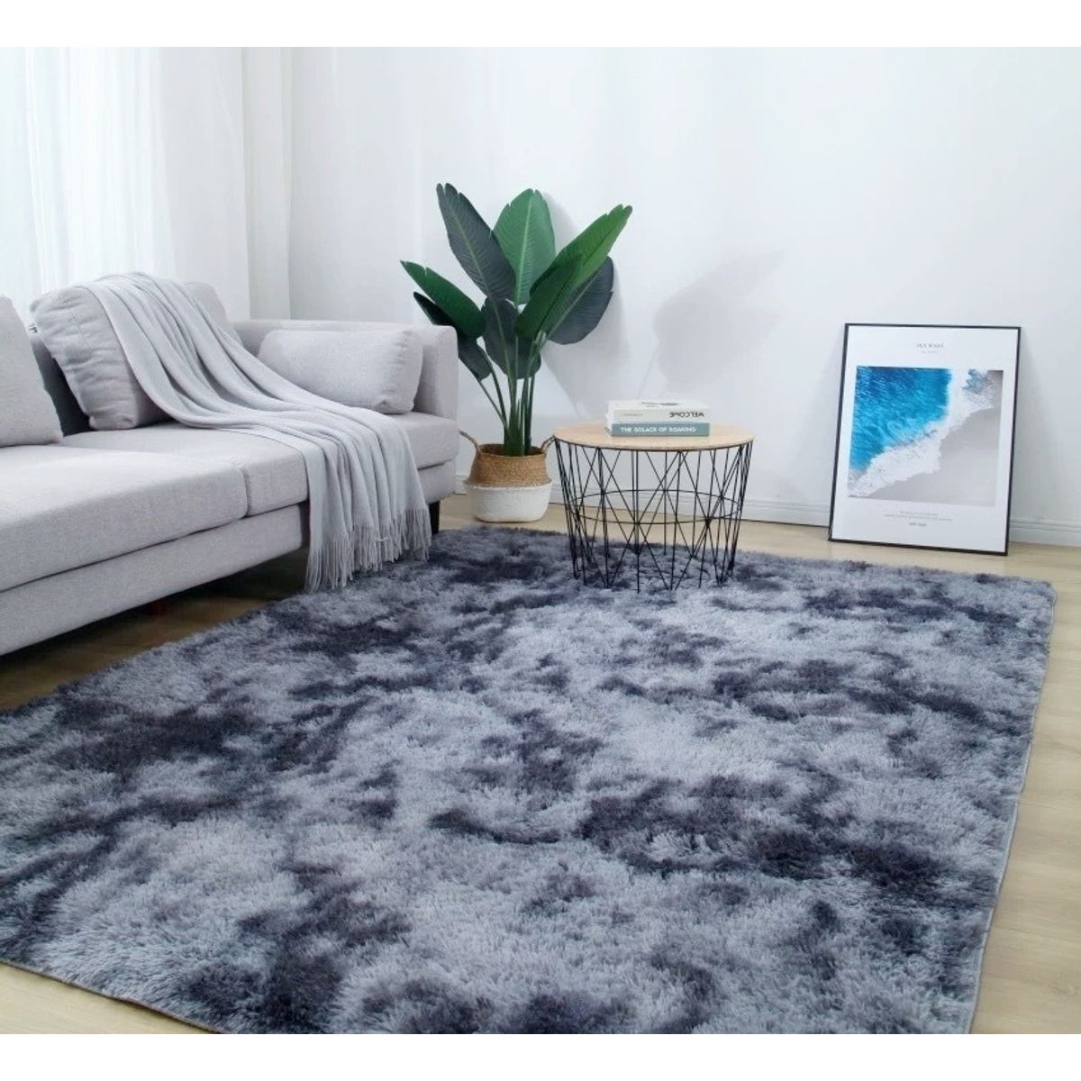 BJ HOGAR - Alfombra Peluda 150cm x 200cm Gris Oscuro Jaspeado
