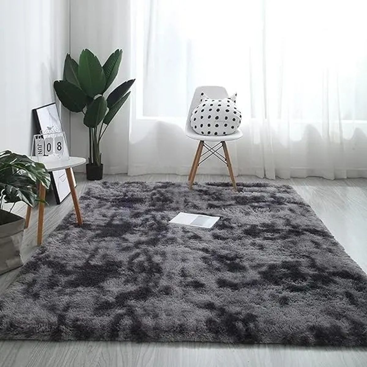 BJ HOGAR - Alfombra Peluda 150cm x 200cm Gris Oscuro Jaspeado