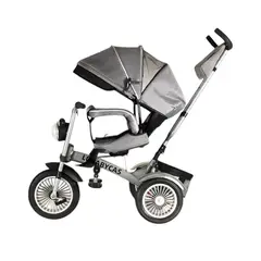 LUBABYCAS - Triciclo Multifuncional 360° Con Luces Gris