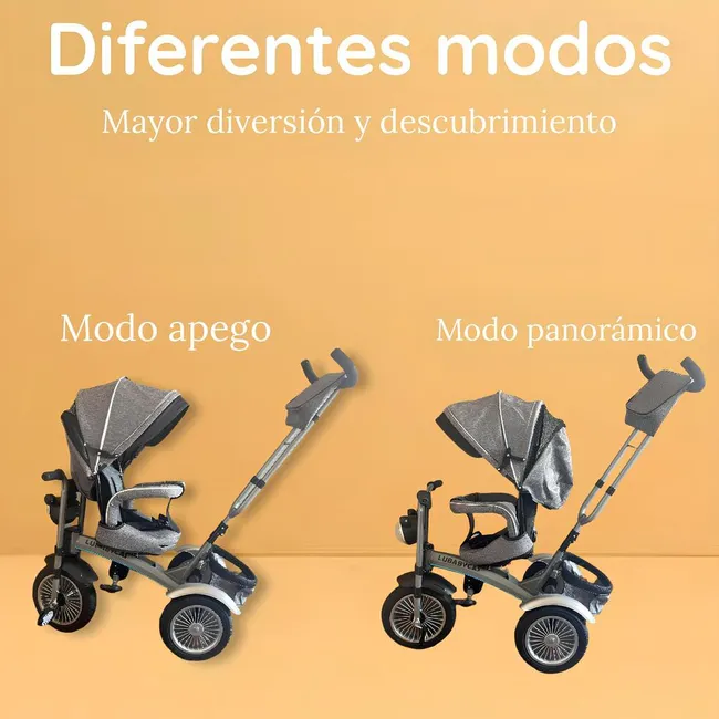 LUBABYCAS - Triciclo Multifuncional 360° Con Luces Lubabycas Gris